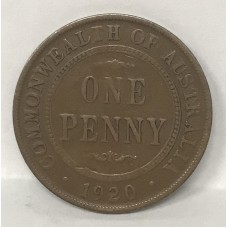 AUSTRALIA 1920 .ONE 1 PENNY . RARE TOP DOT . 6 PEARLS